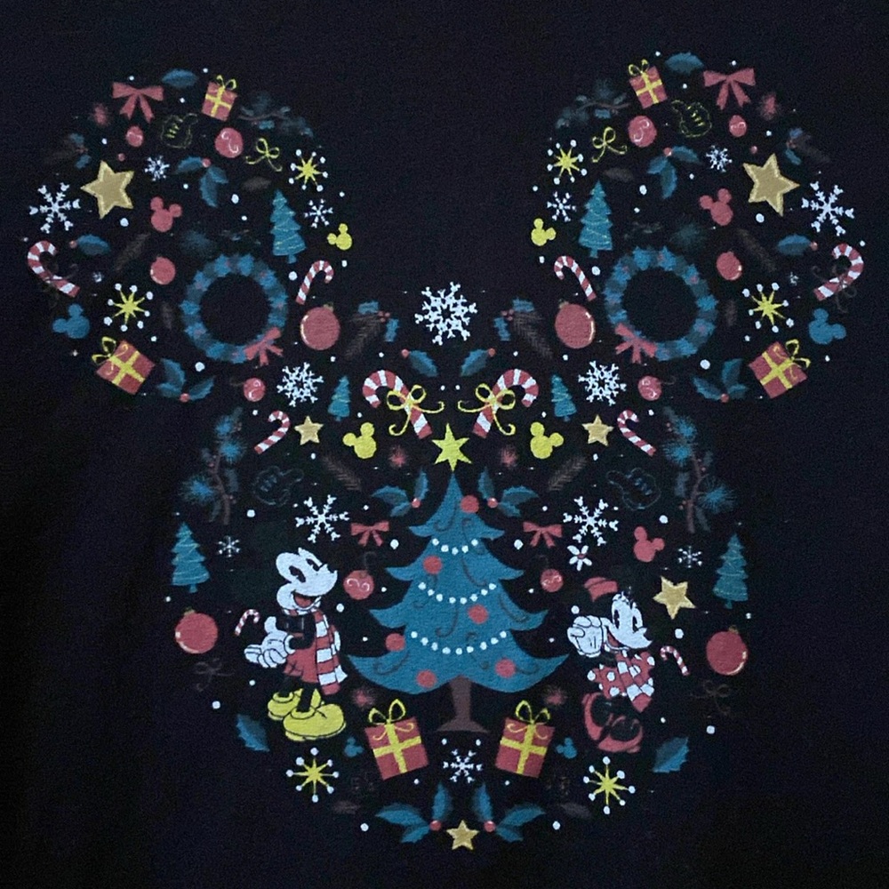 Disney Christmas T-Shirt Mickey Mouse Minnie Mouse Black Small - Picture 3 of 7